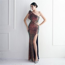 Craft Sequined Toast Clothing Long One Shoulder Appreciation Dinner Slim Fit Fishtail Wedding Socialite