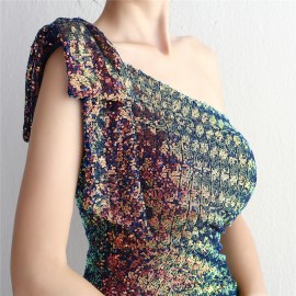 Craft Sequined Toast Clothing Long One Shoulder Appreciation Dinner Slim Fit Fishtail Wedding Socialite