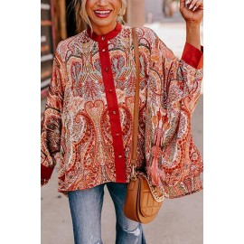 Autumn Winter Retro Printed Loose Street Tops Shirt for Women