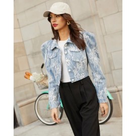 Spring Casual Loose Floral Lace Denim Jacket