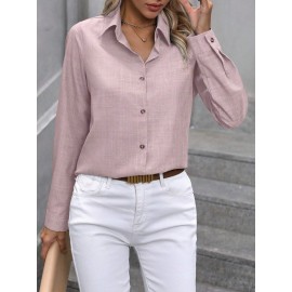 Spring Summer Casual Single Breasted Solid Color Color Matching Long Sleeve Collared Shirt Women Top