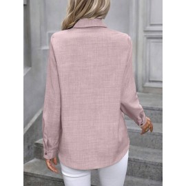 Spring Summer Casual Single Breasted Solid Color Color Matching Long Sleeve Collared Shirt Women Top