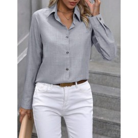 Spring Summer Casual Single Breasted Solid Color Color Matching Long Sleeve Collared Shirt Women Top