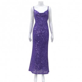 Light Luxury Sequined Evening Dress Sexy Low Cut Backless Slip Dress Slim Fit Elegant Fishtail Dress Women