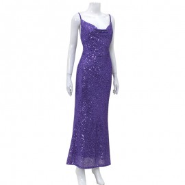 Light Luxury Sequined Evening Dress Sexy Low Cut Backless Slip Dress Slim Fit Elegant Fishtail Dress Women