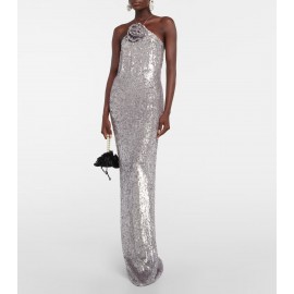 Silver Paillette Dress High Grade Light Luxury Evening Dress Bride Toast Dress Sexy Backless Dress Women