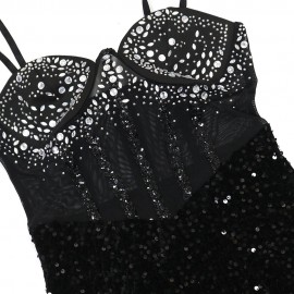 Velvet Sequined Party Dress Dress Rhinestone Strap Dress Sheath Dress Women