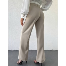 High Waist Slimming Straight Casual Trousers Side Pocket French Office Business Trousers