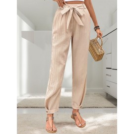 Summer Women Solid Color Pleated Tapered Casual Pants