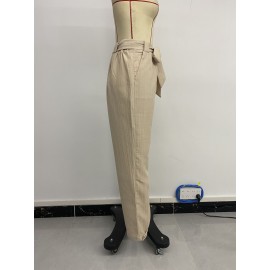 Summer Women Solid Color Pleated Tapered Casual Pants