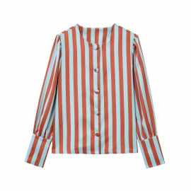 Women Clothing Spring Striped Casual Shirt Top