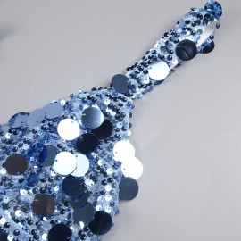 Sequined Blue Sequin V neck Dress with Shoulder Straps Sexy Dress Women Clothing