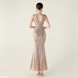 High Neck Fishtail Evening Dress Pearl Embroidery Sequined Crystal Diamond Decorations Red Carpet Wedding Cocktail Dress