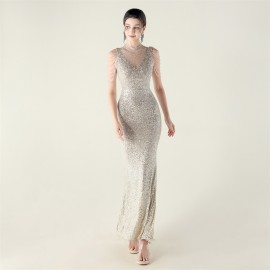 High Neck Fishtail Evening Dress Pearl Embroidery Sequined Crystal Diamond Decorations Red Carpet Wedding Cocktail Dress