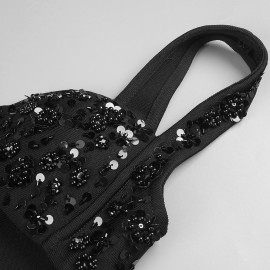 Women Clothing Handmade Embroidered Beads Sling Slim Sheath Dress Tight Bandage Dress Formal Dress