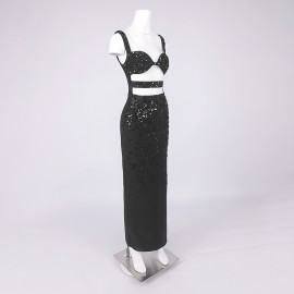 Women Clothing Handmade Embroidered Beads Sling Slim Sheath Dress Tight Bandage Dress Formal Dress