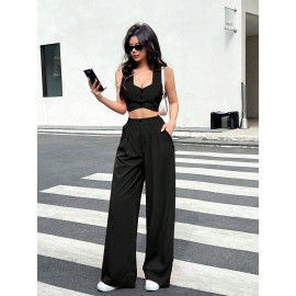 Loose High Waist Black Draping Spring Autumn Work Pant Business Straight Leg Casual High Grade Ladies Work Pant