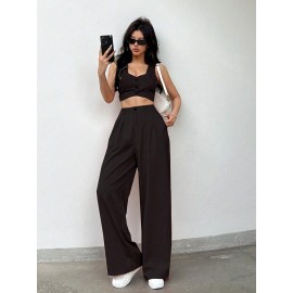 Loose High Waist Black Draping Spring Autumn Work Pant Business Straight Leg Casual High Grade Ladies Work Pant