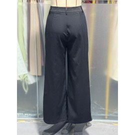 Loose High Waist Black Draping Spring Autumn Work Pant Business Straight Leg Casual High Grade Ladies Work Pant