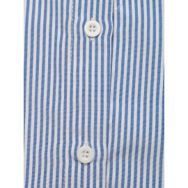 Retro Vacation Striped Embroidered Flounced Sleeve Collared Shirt for Women