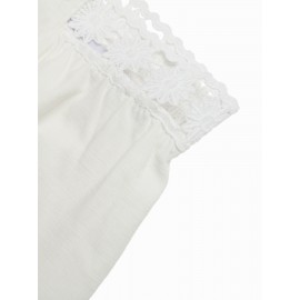 White Trousers for Women Patchwork Lace Cutout Loose Wide Leg Casual Pants