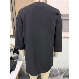 Spring Summer Cotton Linen Shirt Women Casual Retro Artistic Solid Color Three Quarter Length Sleeve Top Women