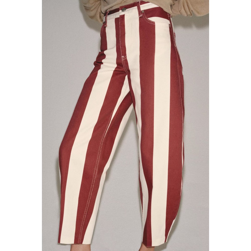 Women Clothing Summer Retro Casual Loose Striped Tapered Jeans