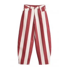 Women Clothing Summer Retro Casual Loose Striped Tapered Jeans