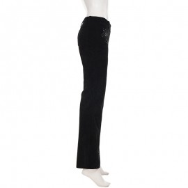 Street Rhinestone Floral Starry Sky Printed Trousers Women Casual All Match Sexy Woven Bootcut Trousers