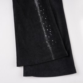 Street Rhinestone Floral Starry Sky Printed Trousers Women Casual All Match Sexy Woven Bootcut Trousers