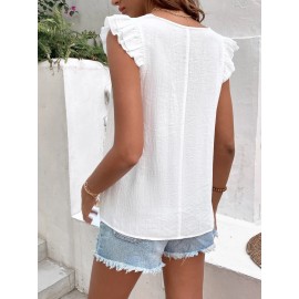 Lace Contrast Color V neck Patchwork Vest Pullover Loose Casual Women Shirt