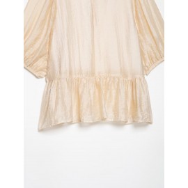 Women Clothing Summer Hollow Out Cutout Crochet Stitching Design Chic Short Sleeve Top