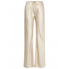 Women Clothing Drawstring Satin Trousers High Waist Solid Color Wide Leg Pants