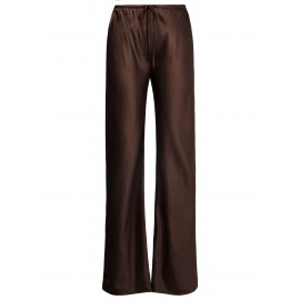 Women Clothing Drawstring Satin Trousers High Waist Solid Color Wide Leg Pants