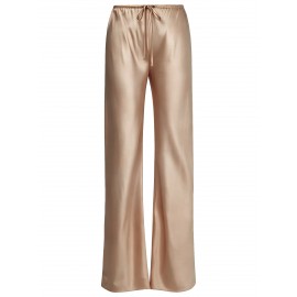 Women Clothing Drawstring Satin Trousers High Waist Solid Color Wide Leg Pants