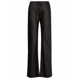 Women Clothing Drawstring Satin Trousers High Waist Solid Color Wide Leg Pants