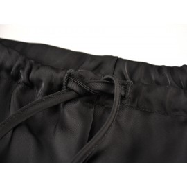 Women Clothing Drawstring Satin Trousers High Waist Solid Color Wide Leg Pants