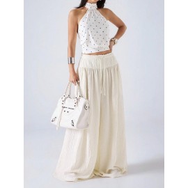 Idle Small Casual Draping Effect Figure Flattering Culotte A line Design Loose High Waist Slim Fit Wide Legged Pants