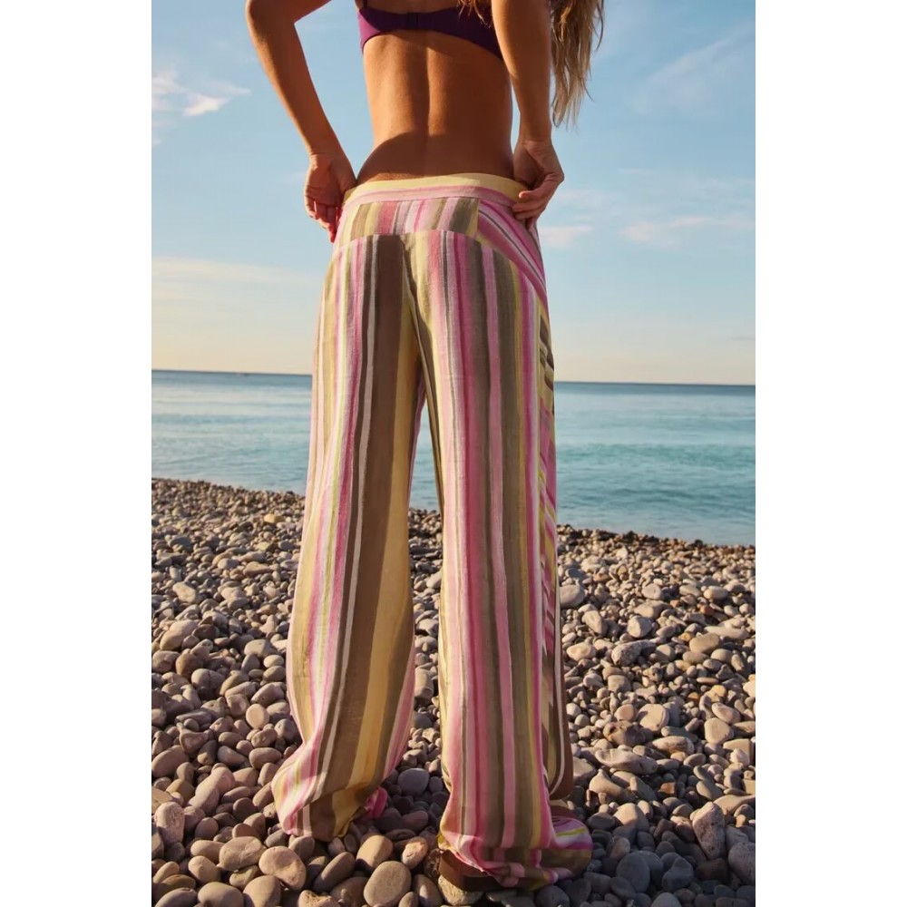 Spring Women Clothing Casual Loose Striped Wide Leg Pants