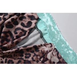 Summer Women Sequined Sexy Leopard Print Hollow Out Cutout out Tube Top Dress
