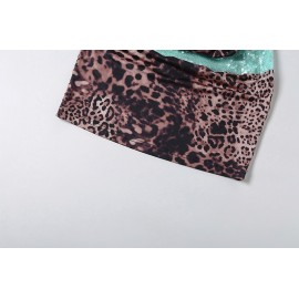 Summer Women Sequined Sexy Leopard Print Hollow Out Cutout out Tube Top Dress