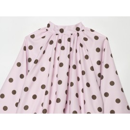 Women Clothing French Polka Dot Sleeve Top Back Bow Design Blouses