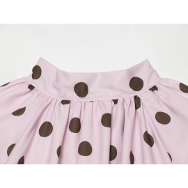 Women Clothing French Polka Dot Sleeve Top Back Bow Design Blouses