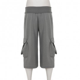 Street Work Clothes Pocket Waist Drawstring Straight Cropped Pants Casual Laid Back Loose Wide Leg Pants