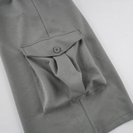 Street Work Clothes Pocket Waist Drawstring Straight Cropped Pants Casual Laid Back Loose Wide Leg Pants