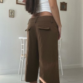 Retro Casual Pocket Maillard Low Waist Straight Short Pants Street Lazy Drooping Wide Leg Pants