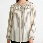 French round Neck Striped Top Women Summer Loose All Matching Lazy Striped Shirt
