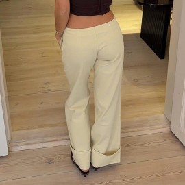 Retro Low Waist Sexy Baggy Straight Trousers Match Slimming Woven Casual Pants Simple Trousers