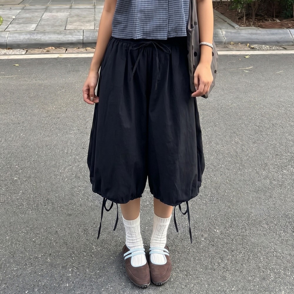 College Simple Loose Bud Shaped Pants Elastic Waist Drawstring All Match Middle Pants Retro Street Casual Pants Women