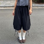 College Simple Loose Bud Shaped Pants Elastic Waist Drawstring All Match Middle Pants Retro Street Casual Pants Women